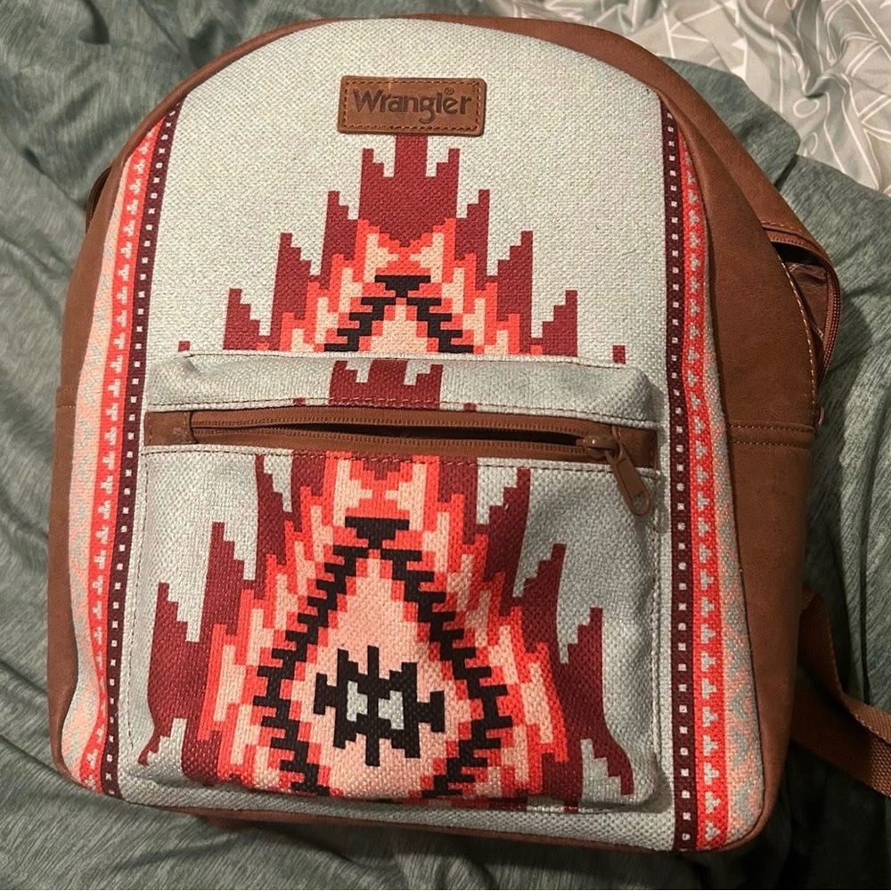 Wrangler Patterned Backpack In Light Gray, Red An… - image 1